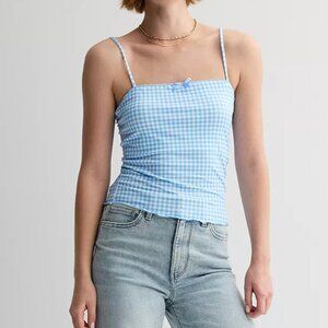 Juniors'  madden girl Picot Trim Layering Cami in Blue and white gingham NWT
